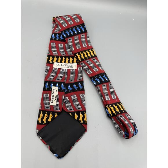 Vicky Davis Silk Tie Retro Cell Phone Pattern Novelty Necktie Made in USA - Picture 2 of 3